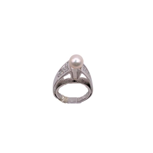 ANELLO CON PERLA COLTIVATA ACQUA DI MARE DIAMETRO 7 E DIAMANTI